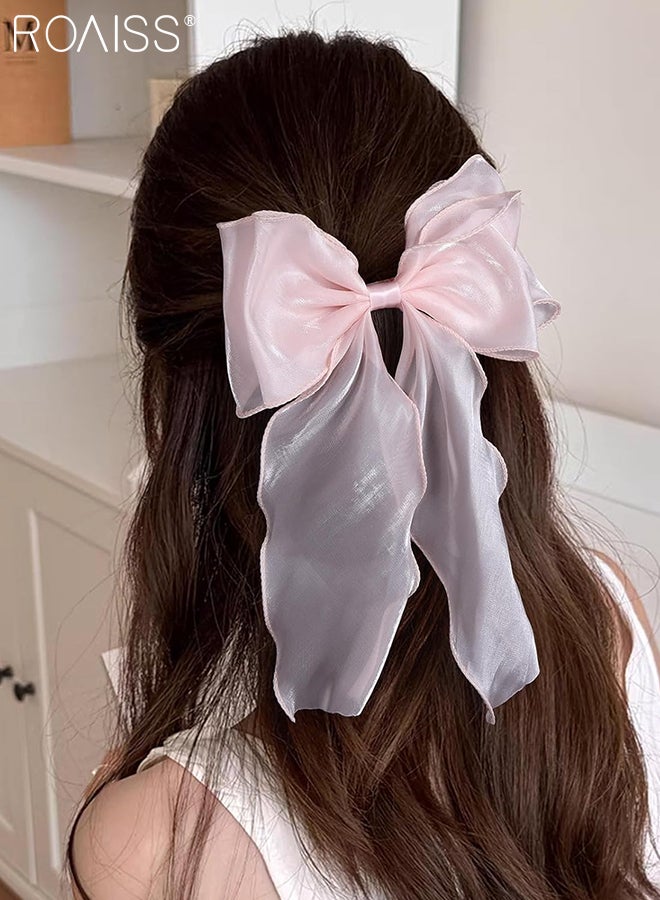 roaiss 5 Pcs Sweet Chiffon Bow Hair Clips Girls Shining Satin Bowknot Hair Clips Soft Solid Color Bowknot Hairpins Ribbon Bow Barrette Hairpin Grip Ponytail Clip Headwear - Image 4